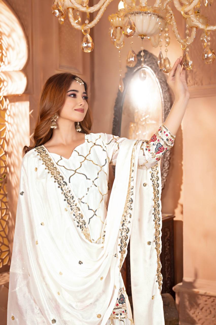 Bridal Sophistication: The Ivory Lattice Ceremonial Gharara